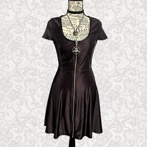 Killstar Black Gothic Disco Diva Zip-Up Skater Dress